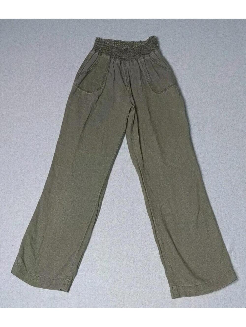 Ci Sono Linen Blend Pants Womens Size Medium Olive Green Elastic Waist...
